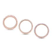 Baguette Shape Set of 3 Pastel Rainbow Cubic Zirconia Stackable Eternity Band Ring For Women In 14K Gold Plated Brass