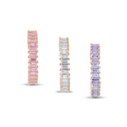 Baguette Shape Set of 3 Pastel Rainbow Cubic Zirconia Stackable Eternity Band Ring For Women In 14K Gold Plated Brass