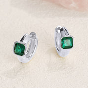 Teo Emerald Hoop Huggie Solitaire Earrings