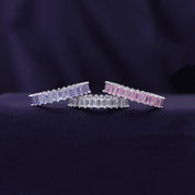 Baguette Shape Set of 3 Pastel Rainbow Cubic Zirconia Stackable Eternity Band Ring For Women In 14K Gold Plated Brass