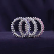 Baguette Shape Set of 3 Pastel Rainbow Cubic Zirconia Stackable Eternity Band Ring For Women In 14K Gold Plated Brass