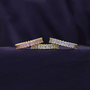 Baguette Shape Set of 3 Pastel Rainbow Cubic Zirconia Stackable Eternity Band Ring For Women In 14K Gold Plated Brass