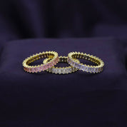Baguette Shape Set of 3 Pastel Rainbow Cubic Zirconia Stackable Eternity Band Ring For Women In 14K Gold Plated Brass