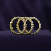 Baguette Shape Set of 3 Pastel Rainbow Cubic Zirconia Stackable Eternity Band Ring For Women In 14K Gold Plated Brass