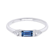 925 Sterling Silver Baguette Cut Simulated Birthstone And White Cubic Zirconia Three Stone Design Bridal Engagement Wedding Ring Jewelry Gift For Her