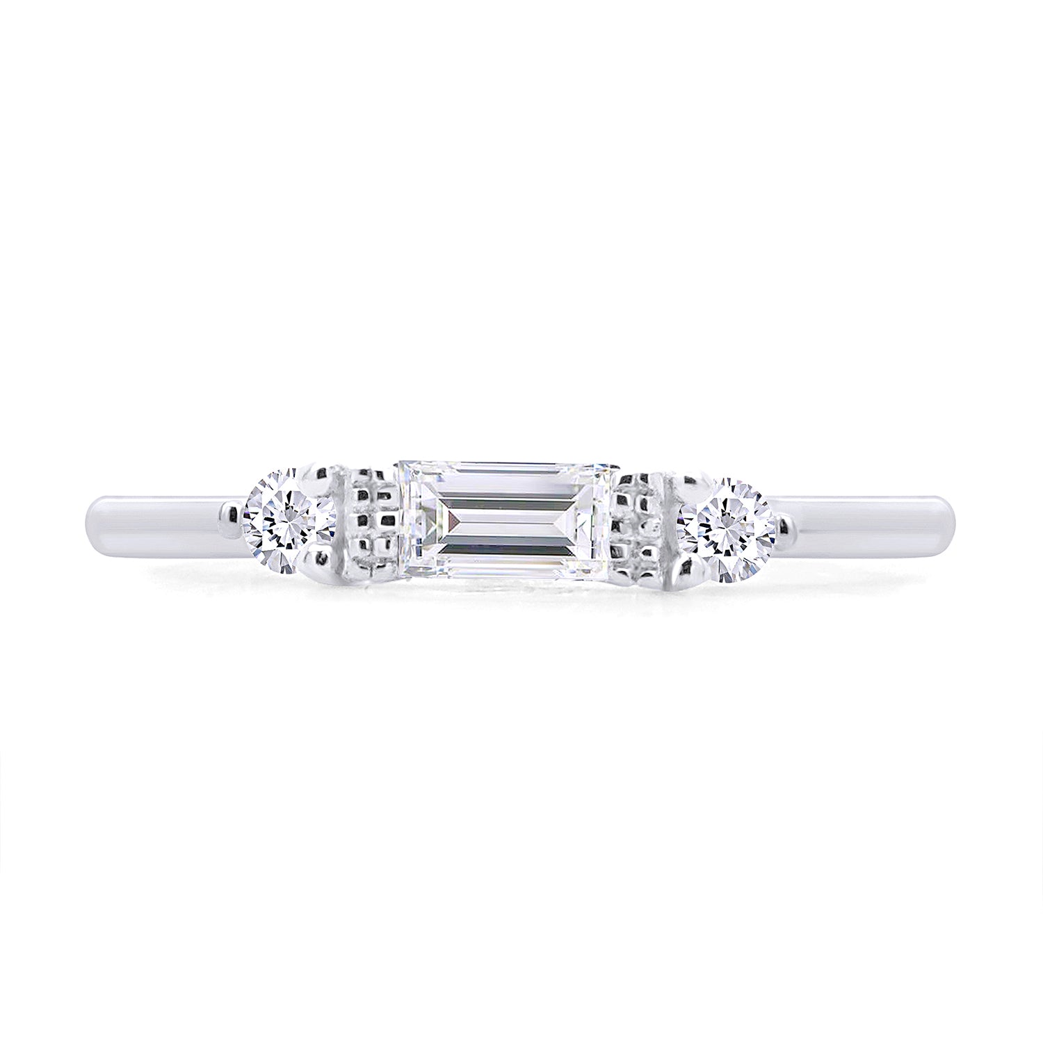 925 Sterling Silver Baguette Cut Simulated Birthstone And White Cubic Zirconia Three Stone Design Bridal Engagement Wedding Ring Jewelry Gift For Her