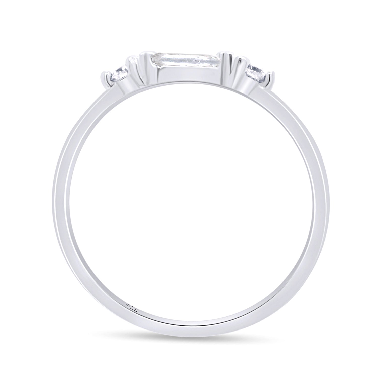 925 Sterling Silver Baguette Cut Simulated Birthstone And White Cubic Zirconia Three Stone Design Bridal Engagement Wedding Ring Jewelry Gift For Her