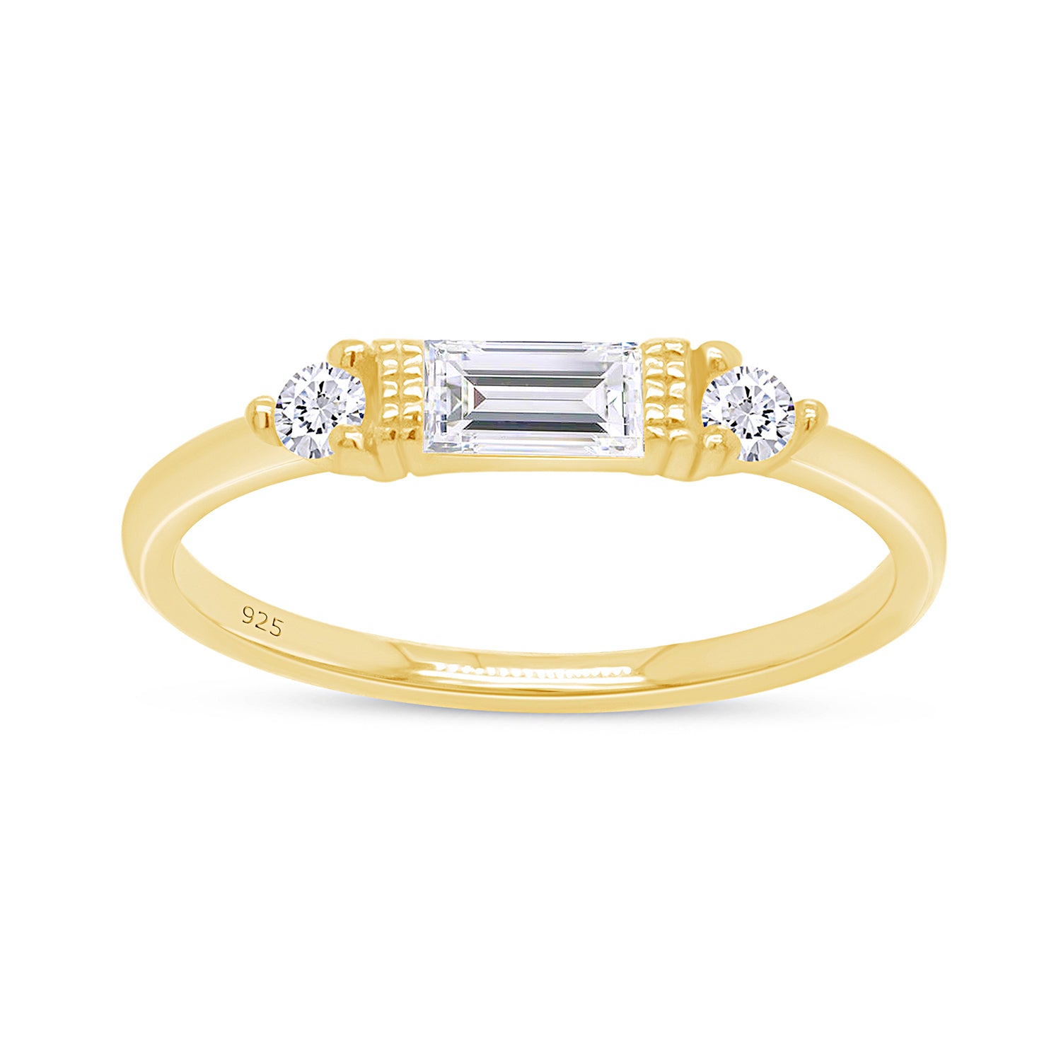 925 Sterling Silver Baguette Cut Simulated Birthstone And White Cubic Zirconia Three Stone Design Bridal Engagement Wedding Ring Jewelry Gift For Her