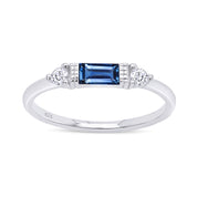925 Sterling Silver Baguette Cut Simulated Birthstone And White Cubic Zirconia Three Stone Design Bridal Engagement Wedding Ring Jewelry Gift For Her
