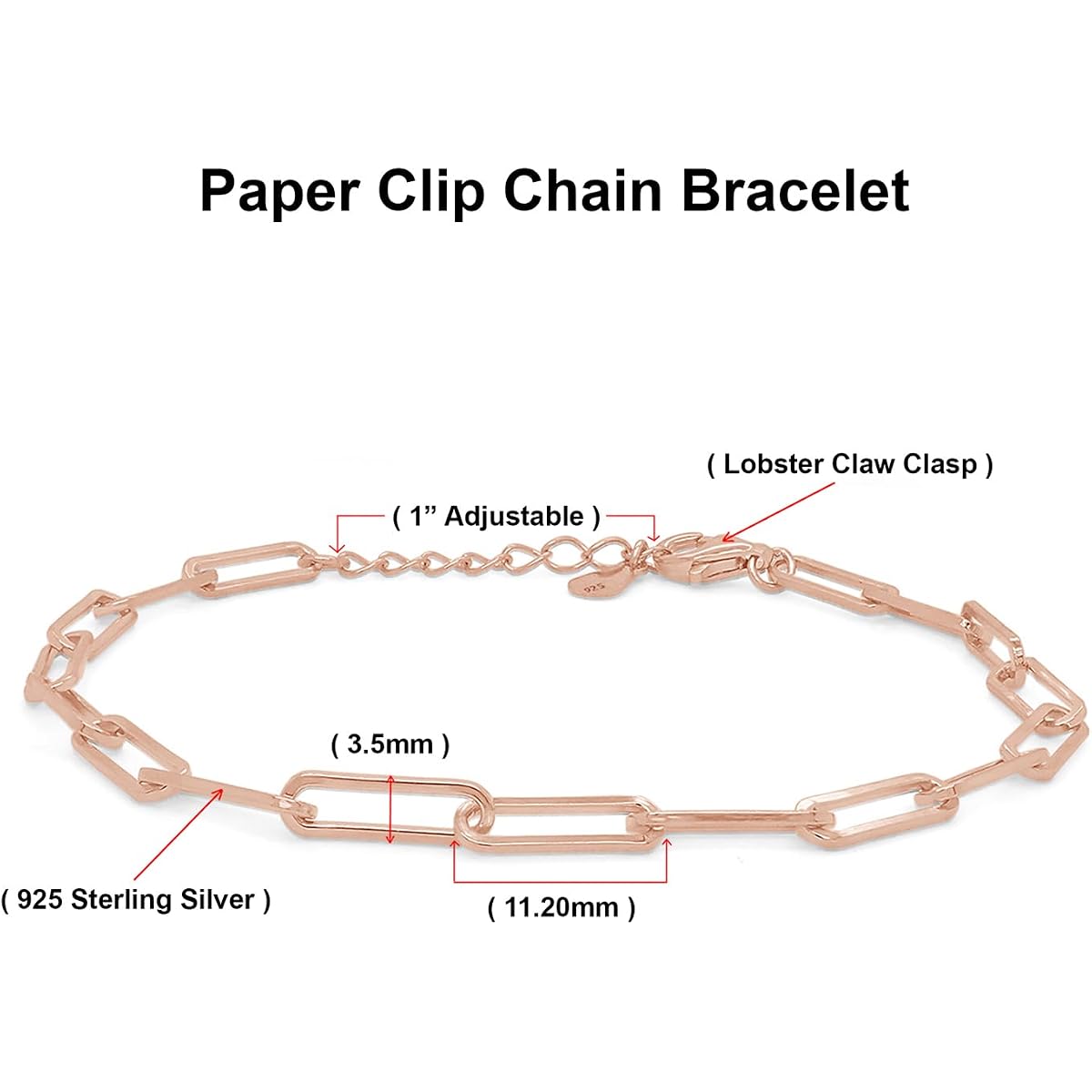 Adjustable Paper Clip Chain Bracelet 7" Length +1"