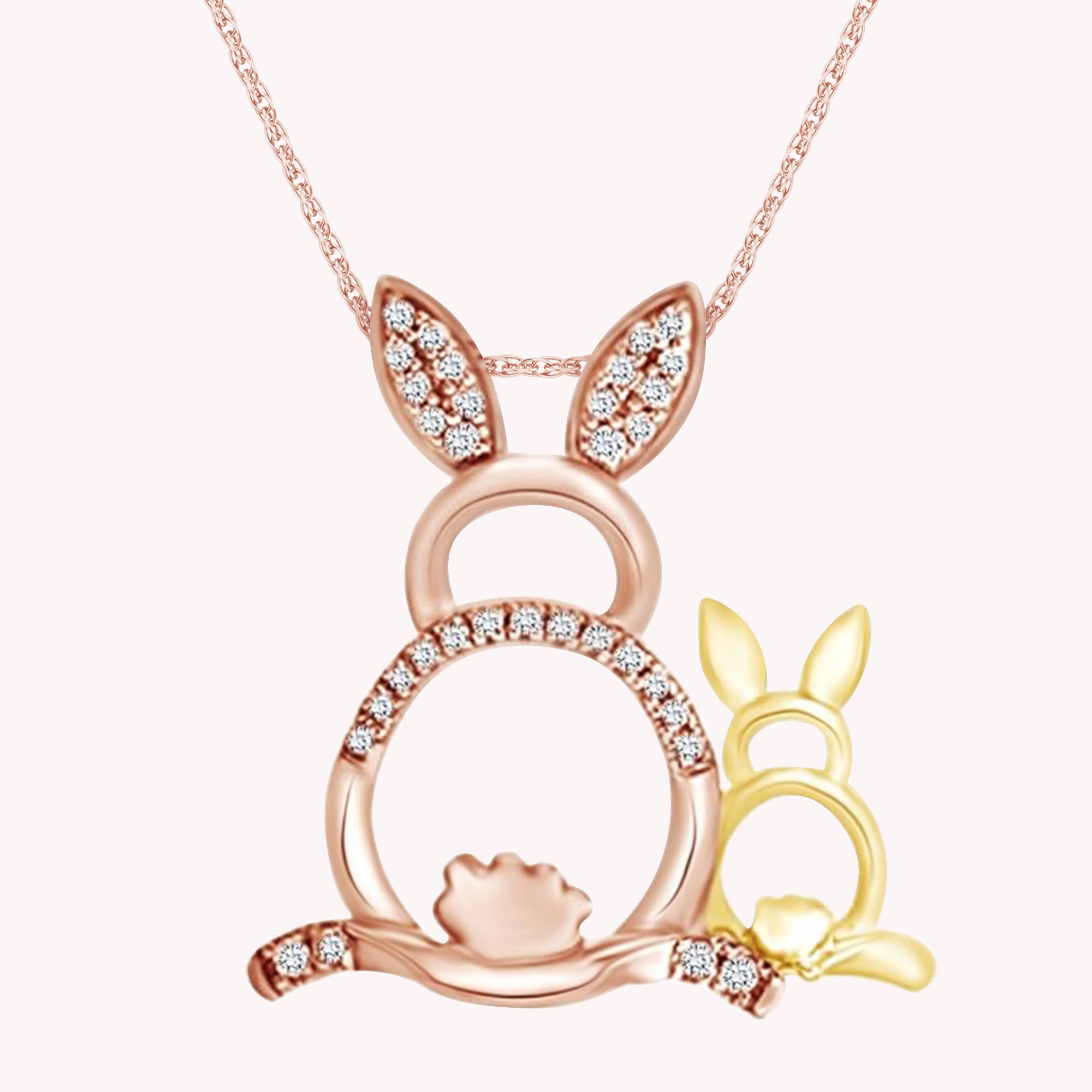 1/10 Cttw Two Tone White Diamond Easter Bunny Pendant Necklace