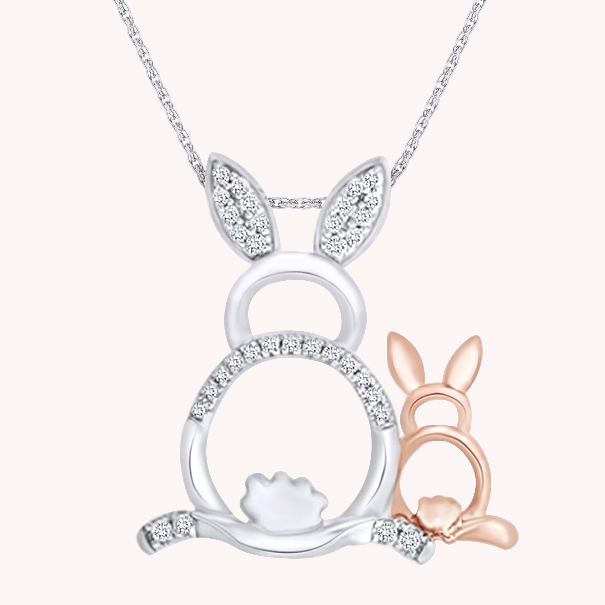 1/10 Cttw Two Tone White Diamond Easter Bunny Pendant Necklace