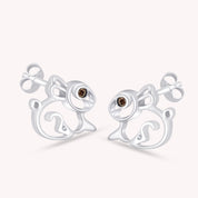 Brown & White CZ Rabbit Stud Earring, 14K Gold Over Sterling Silver