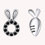 Round Black CZ Rabbit & Carrot Stud Earrings, 14K Gold Over Sterling Silver