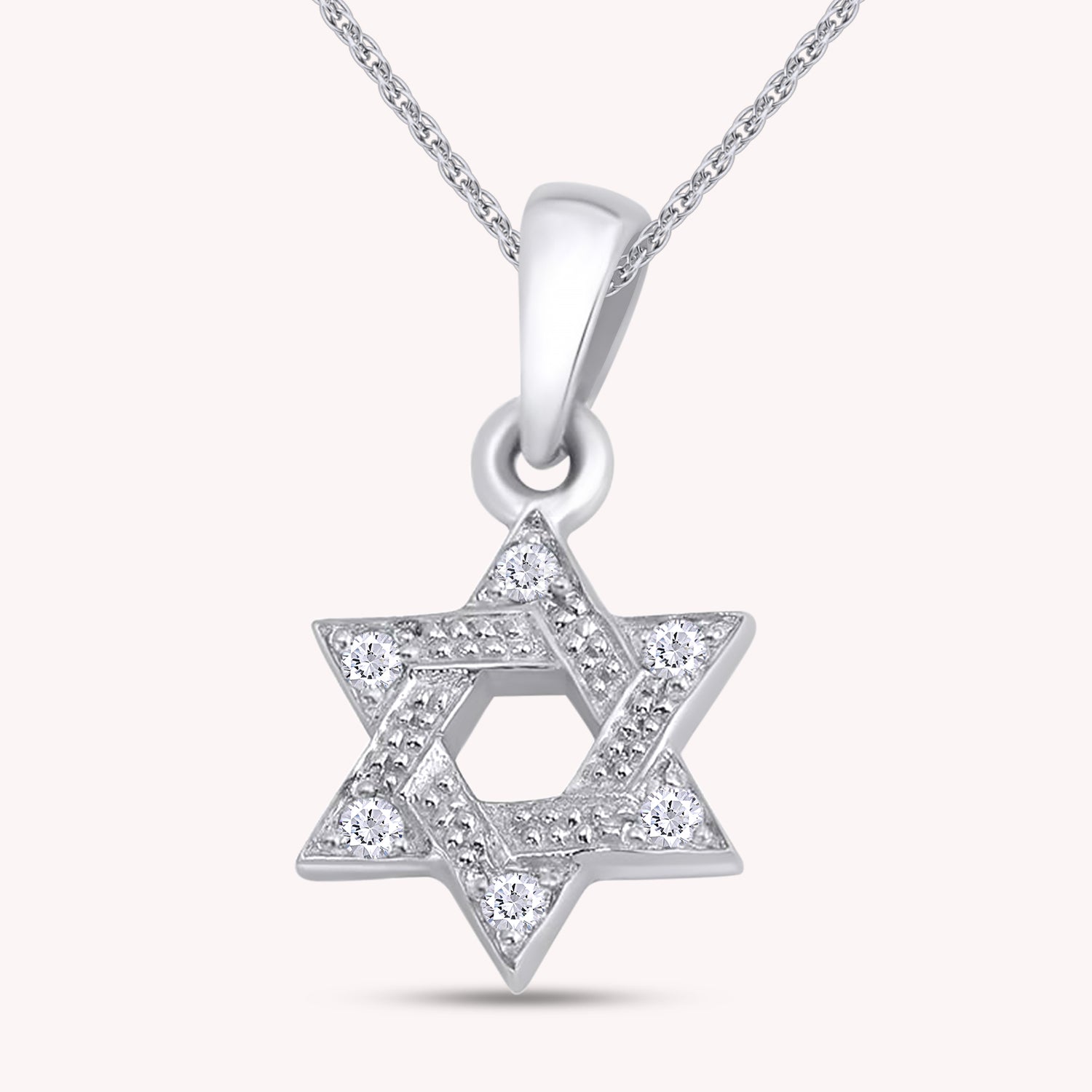Interlocked Star of David Round Shape White CZ Pendant Necklace
