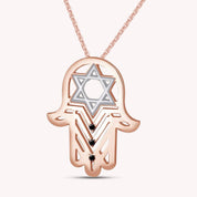 Hamsa Hand with Star of David Simulated Black CZ Pendant Necklace