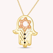 Hamsa Hand with Star of David Simulated Black CZ Pendant Necklace