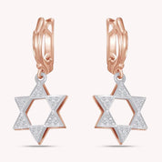 Jewish Round Shape White CZ Star Of David Dangle Earrings