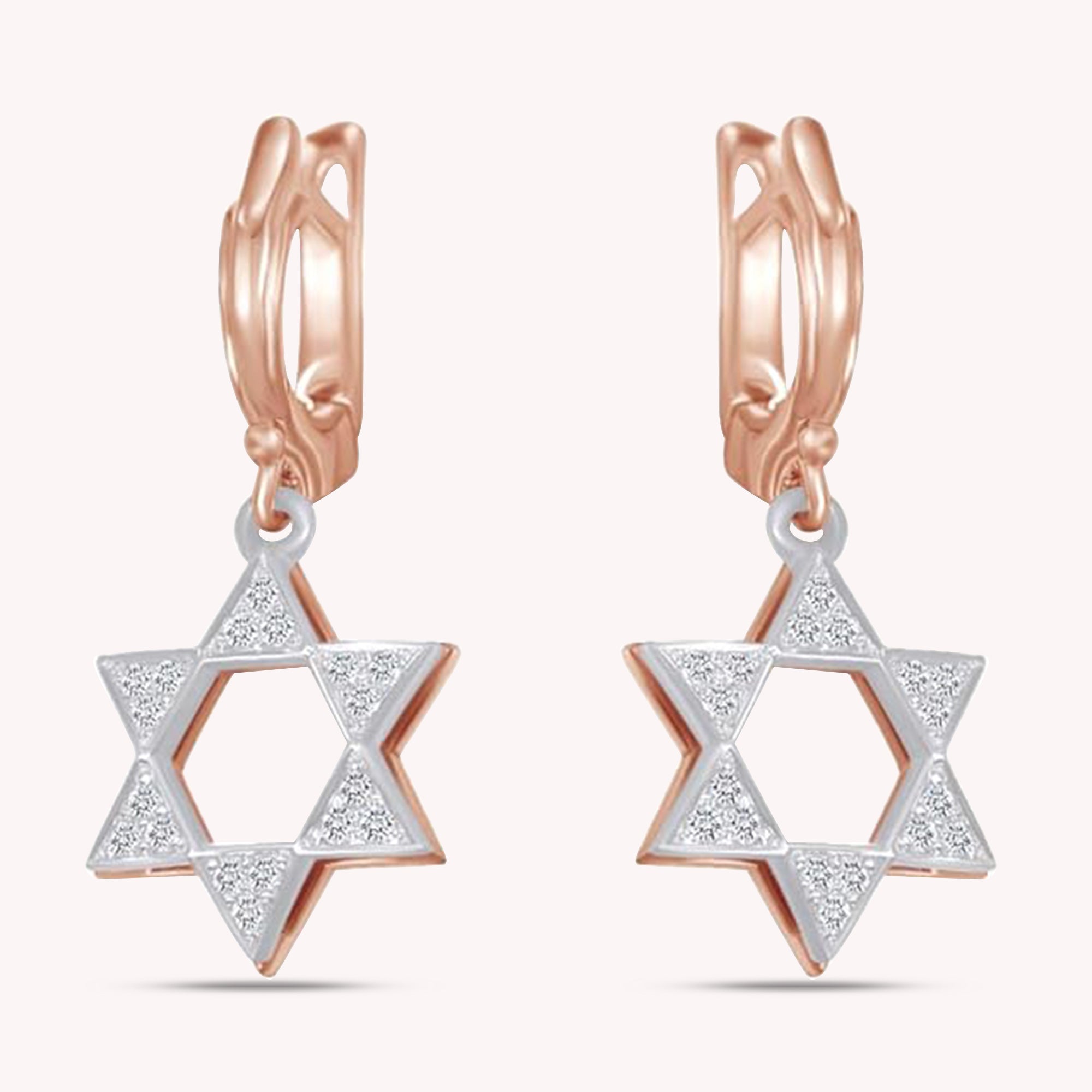 Jewish Round Shape White CZ Star Of David Dangle Earrings