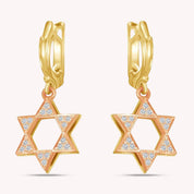 Jewish Round Shape White CZ Star Of David Dangle Earrings
