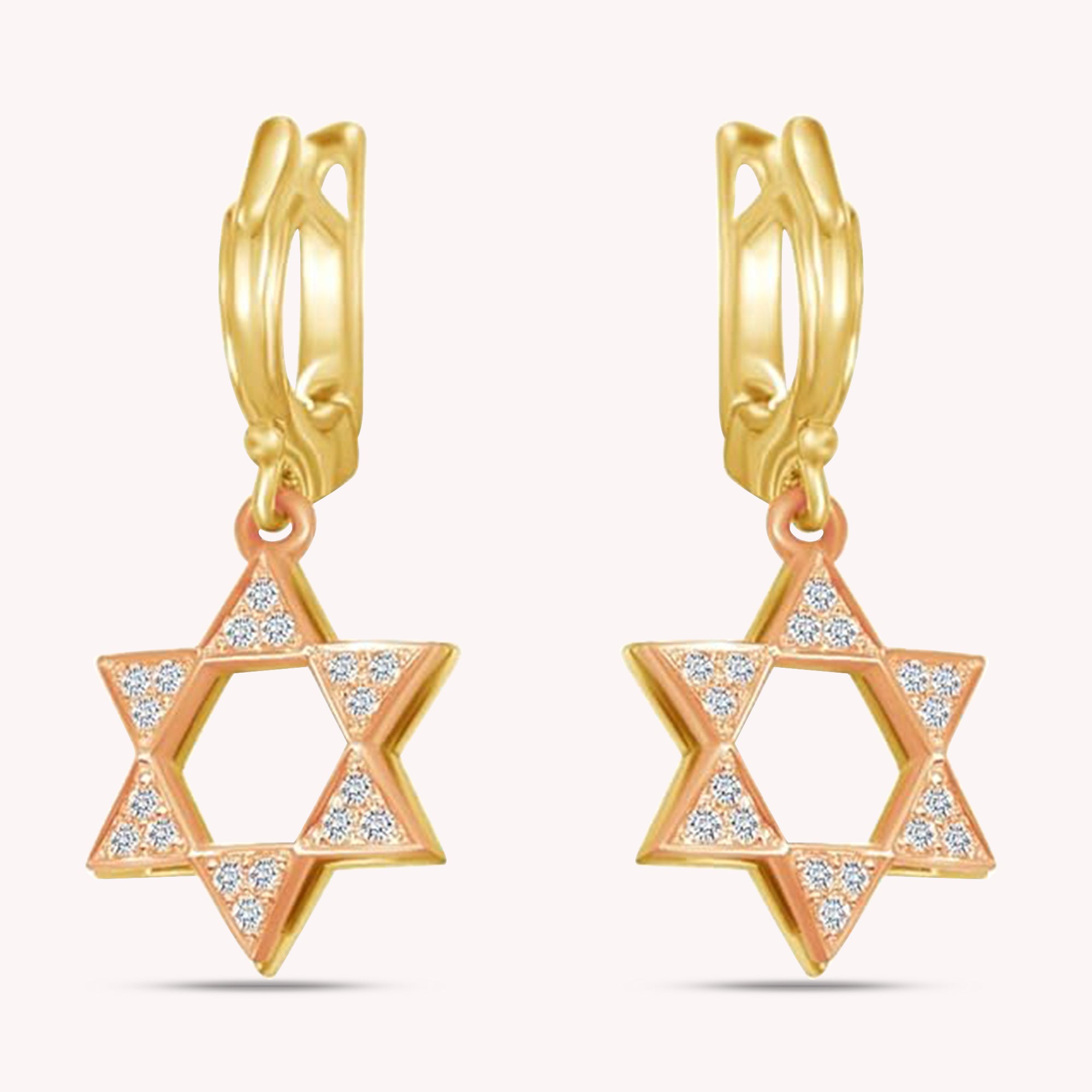 Jewish Round Shape White CZ Star Of David Dangle Earrings