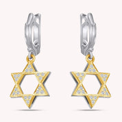 Jewish Round Shape White CZ Star Of David Dangle Earrings
