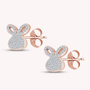 Round White Cubic Zirconia Easter Gift Rabbit Animal Stud Earrings