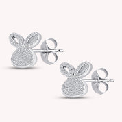 Round White Cubic Zirconia Easter Gift Rabbit Animal Stud Earrings