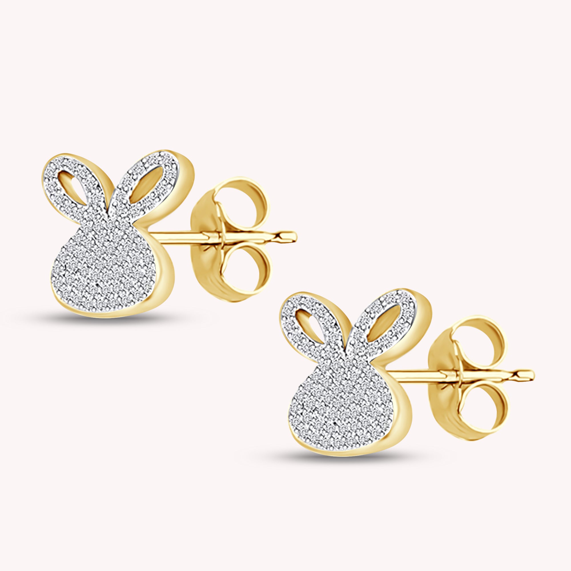 Round White Cubic Zirconia Easter Gift Rabbit Animal Stud Earrings