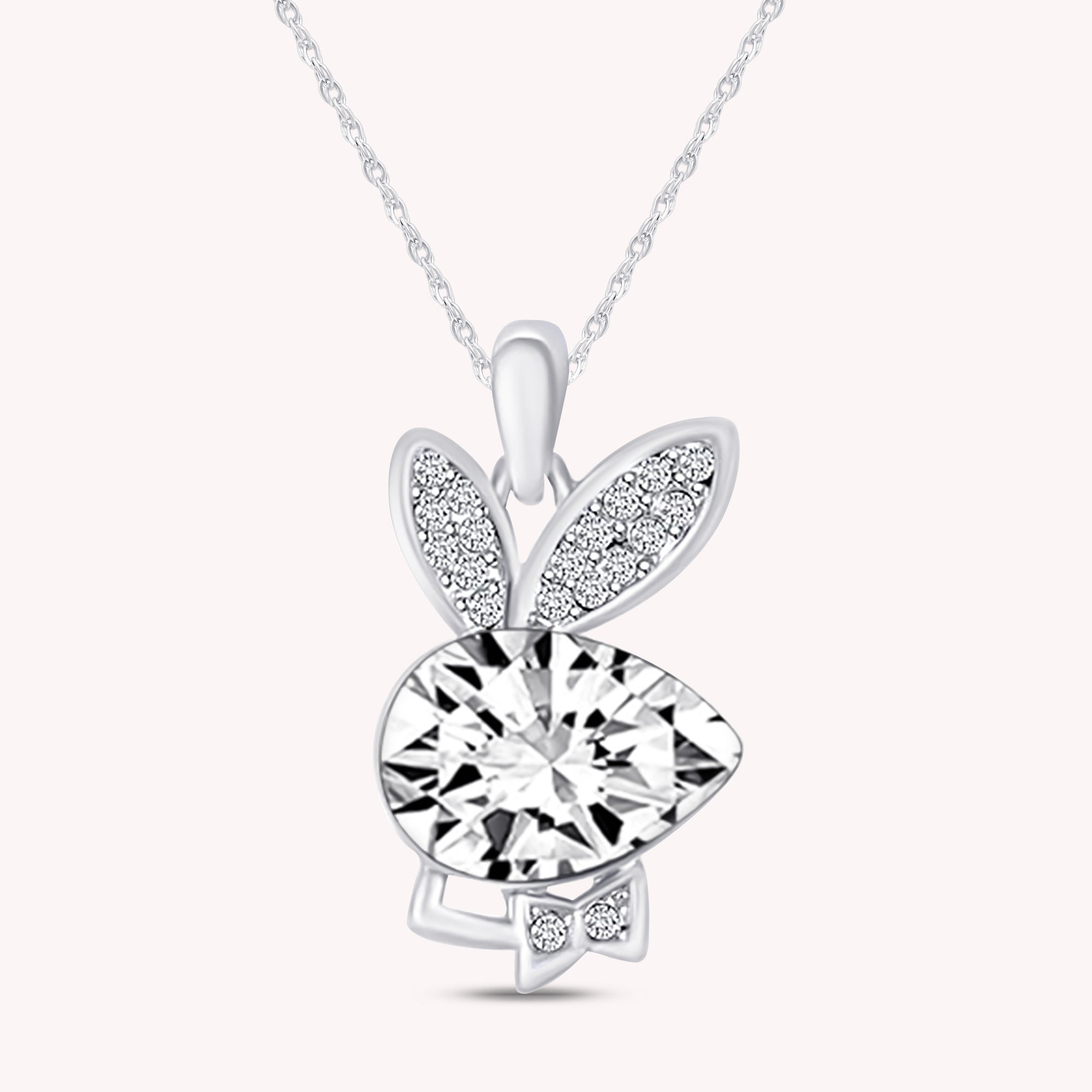 Cubic Zirconia Bunny Animal Pendant Necklace In 14K Gold Over Sterling Silver