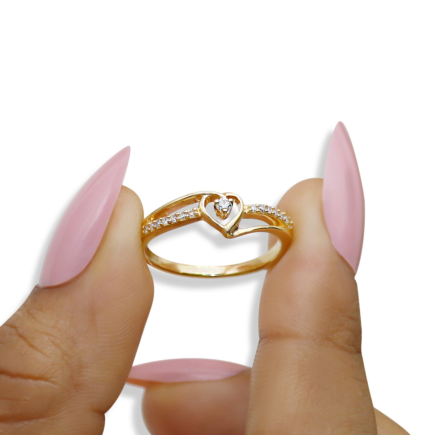 1/10 Carat Round Cut White Natural Diamond Split Shank Heart Promise Ring In 925 Sterling Silver