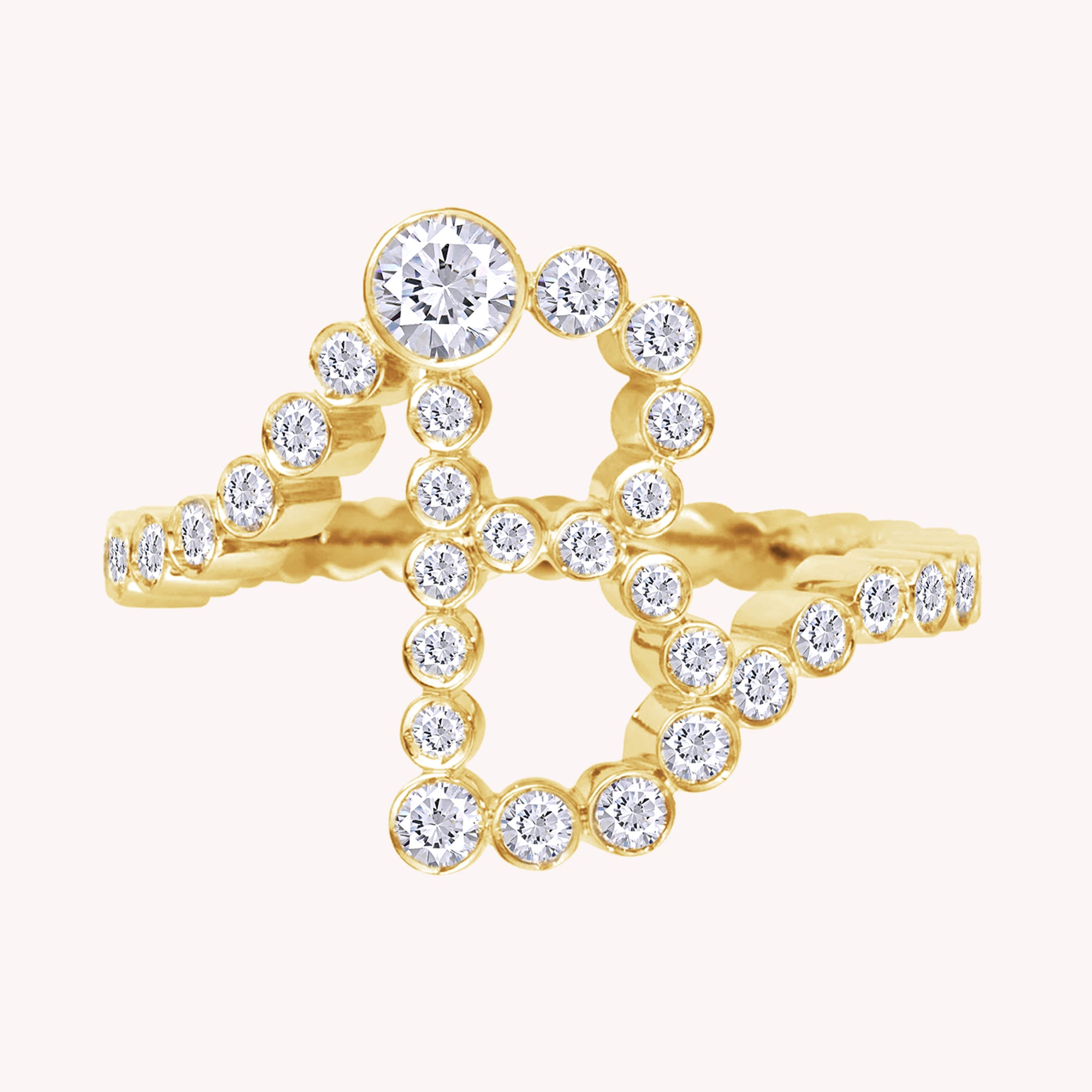 Bubble Round shape Lab Created Moissanite Initial Letter Ring