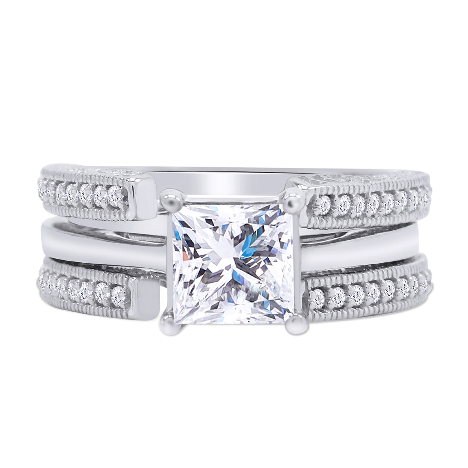 Cathedral Guard Enhancer Wedding Ring Cubic Zirconia Sterling Silver