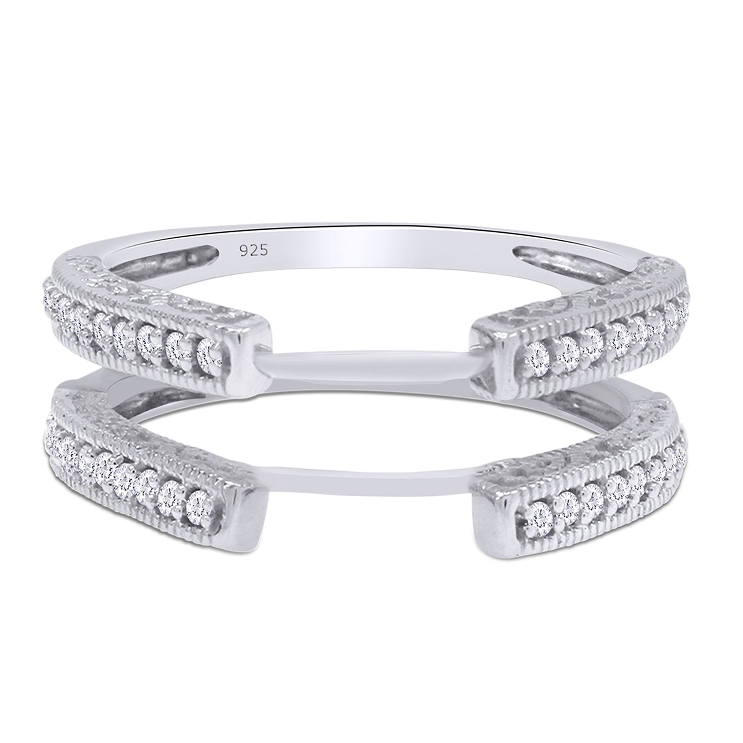 Cathedral Guard Enhancer Wedding Ring Cubic Zirconia Sterling Silver