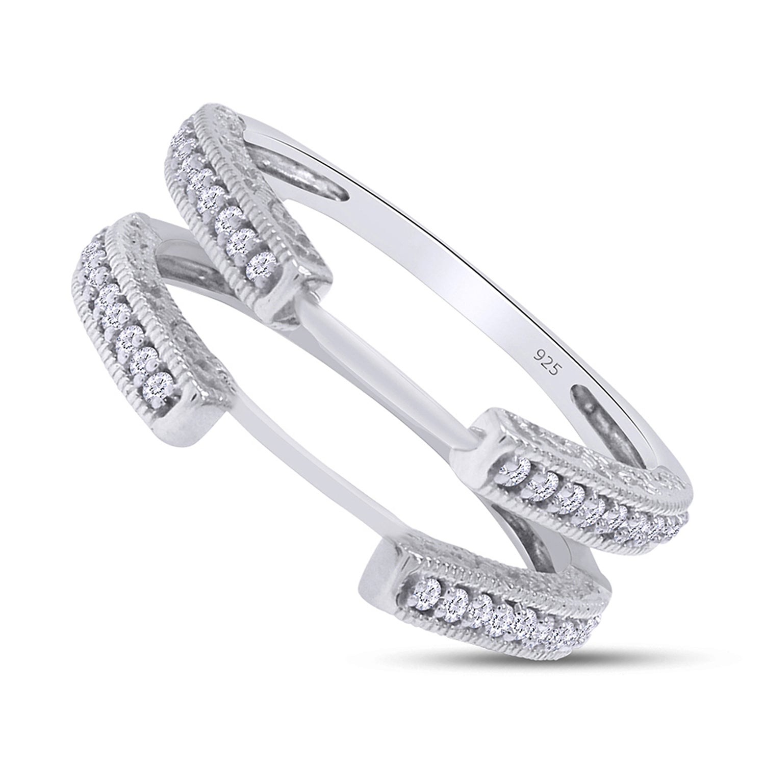 Cathedral Guard Enhancer Wedding Ring Cubic Zirconia Sterling Silver