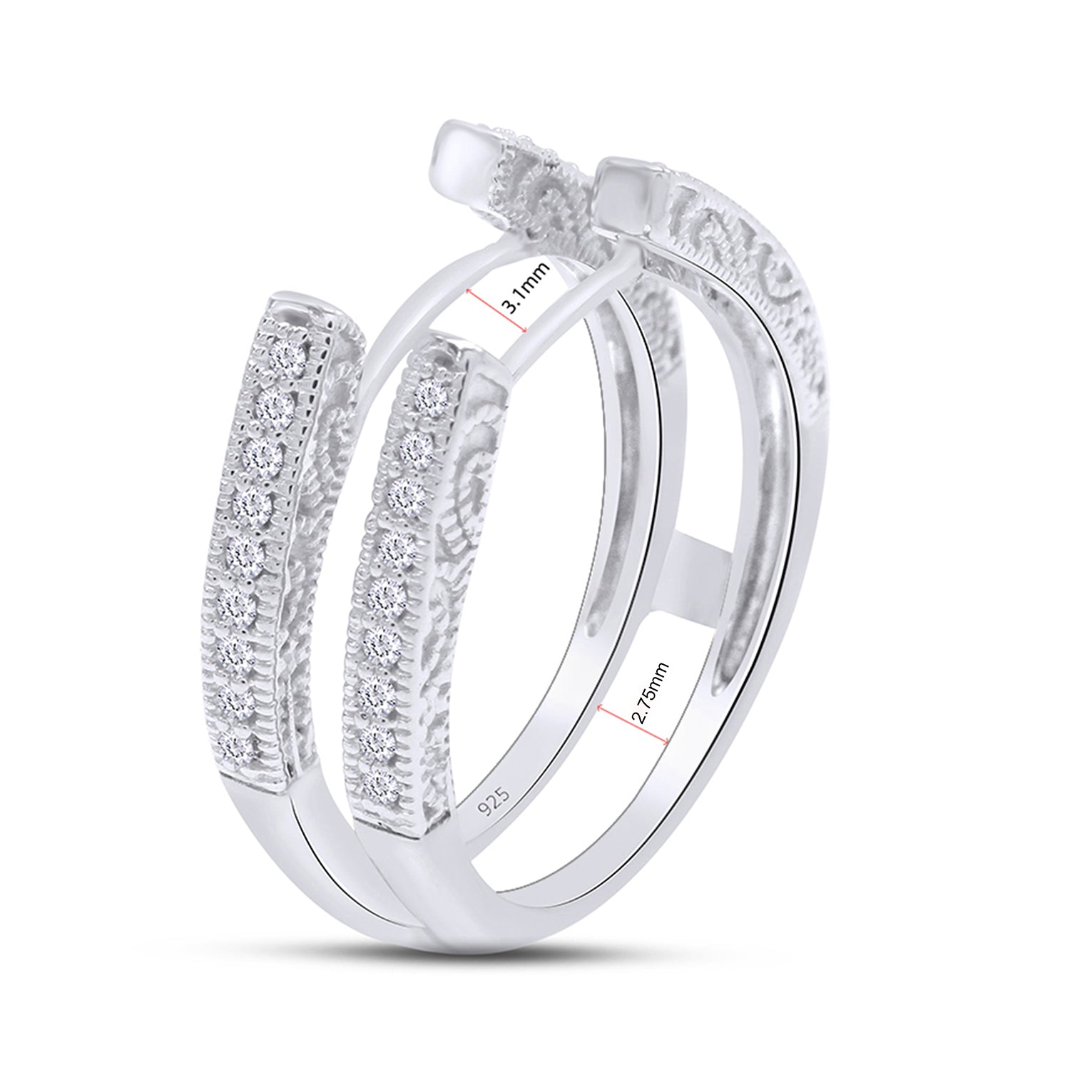 Cathedral Guard Enhancer Wedding Ring Cubic Zirconia Sterling Silver