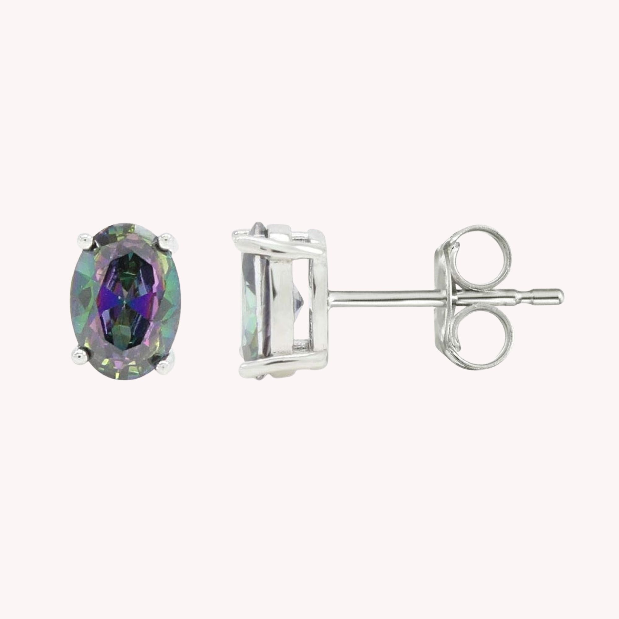 6–7mm Rainbow Gemstone Mystic Topaz Stud Earrings