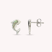 Abalone Shell Animal (Dolphin, Turtle) 14k White Gold Over Sterling Silver Stud Earrings