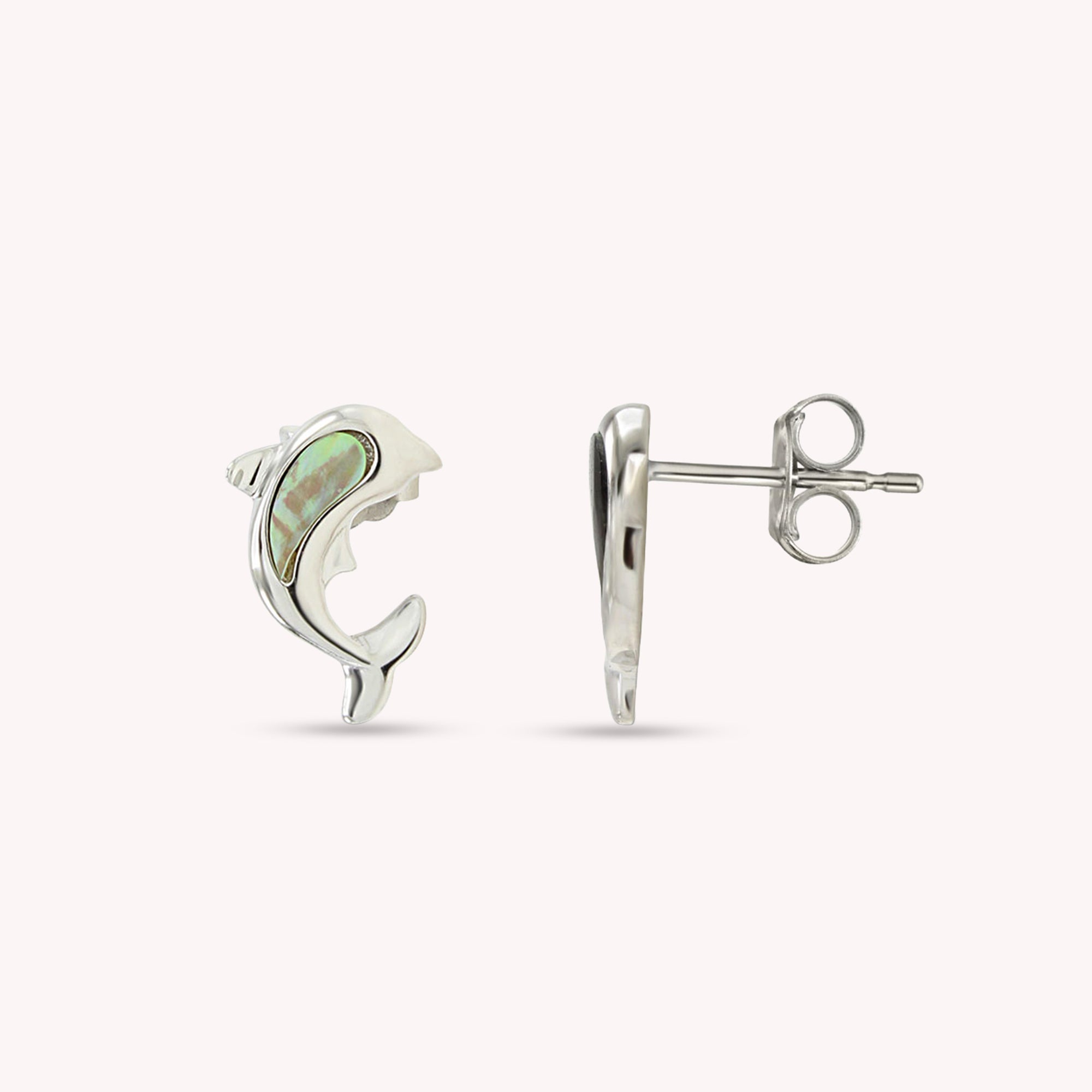Abalone Shell Animal (Dolphin, Turtle) 14k White Gold Over Sterling Silver Stud Earrings