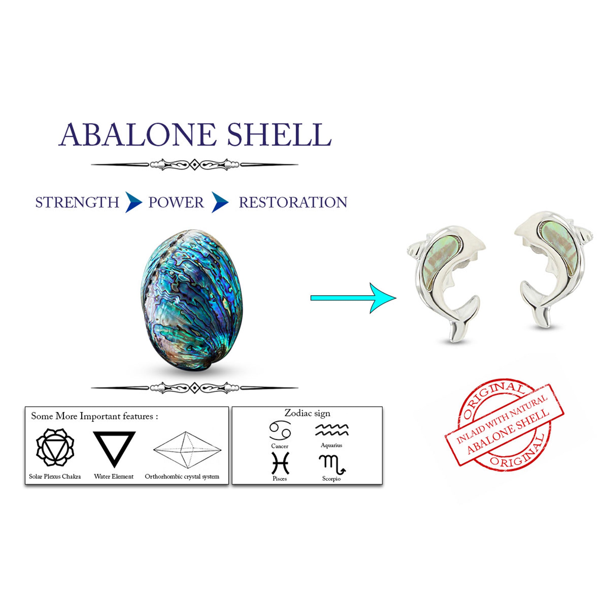 Abalone Shell Animal (Dolphin, Turtle) 14k White Gold Over Sterling Silver Stud Earrings