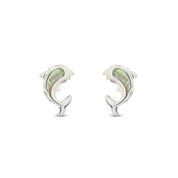Abalone Shell Animal (Dolphin, Turtle) 14k White Gold Over Sterling Silver Stud Earrings