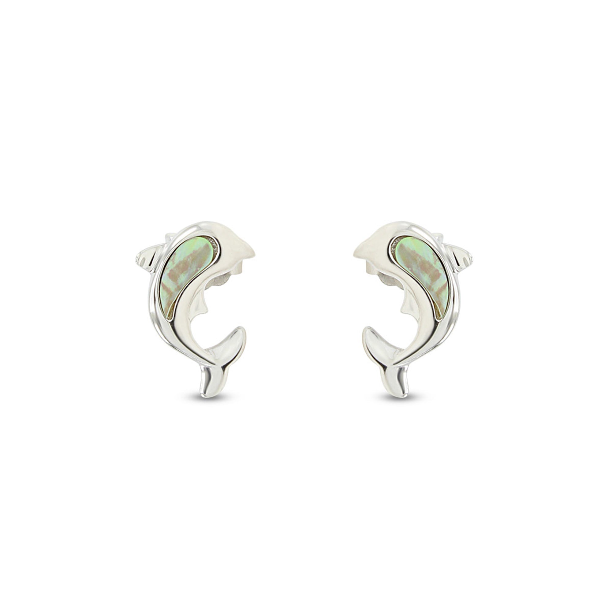 Abalone Shell Animal (Dolphin, Turtle) 14k White Gold Over Sterling Silver Stud Earrings