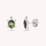 Abalone Shell Animal (Dolphin, Turtle) 14k White Gold Over Sterling Silver Stud Earrings