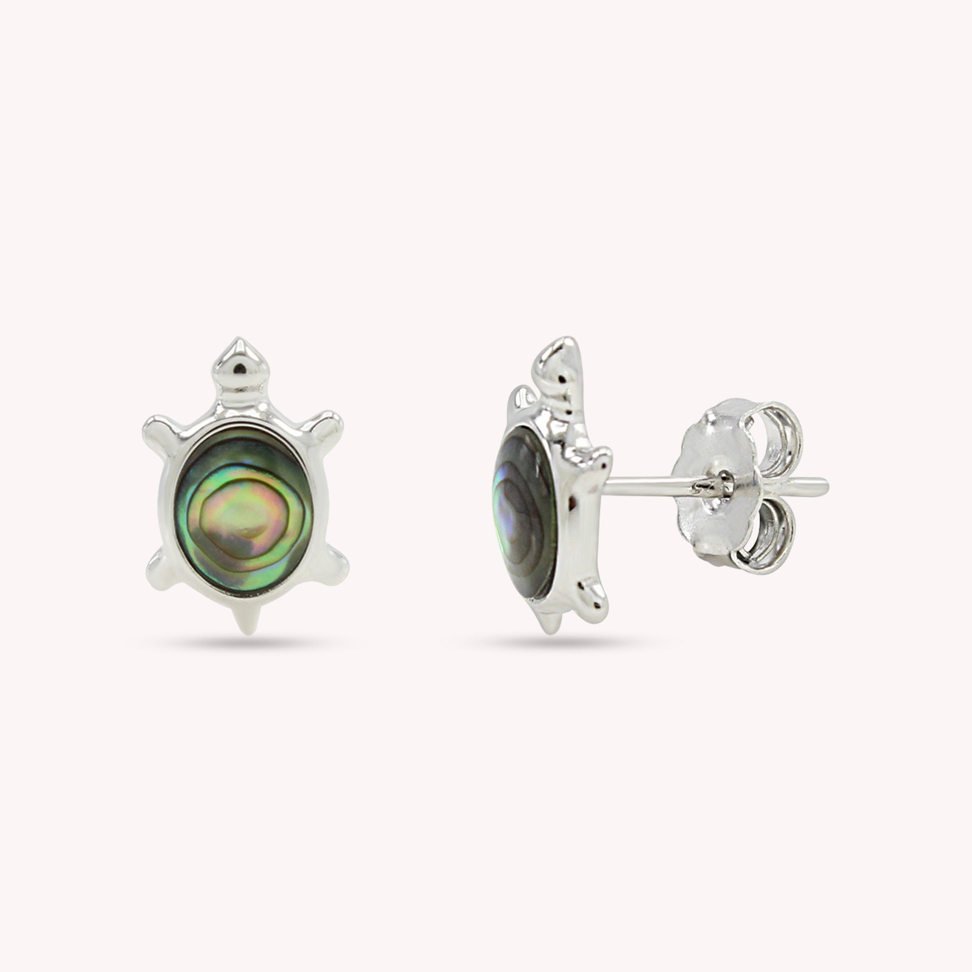 Abalone Shell Animal (Dolphin, Turtle) 14k White Gold Over Sterling Silver Stud Earrings