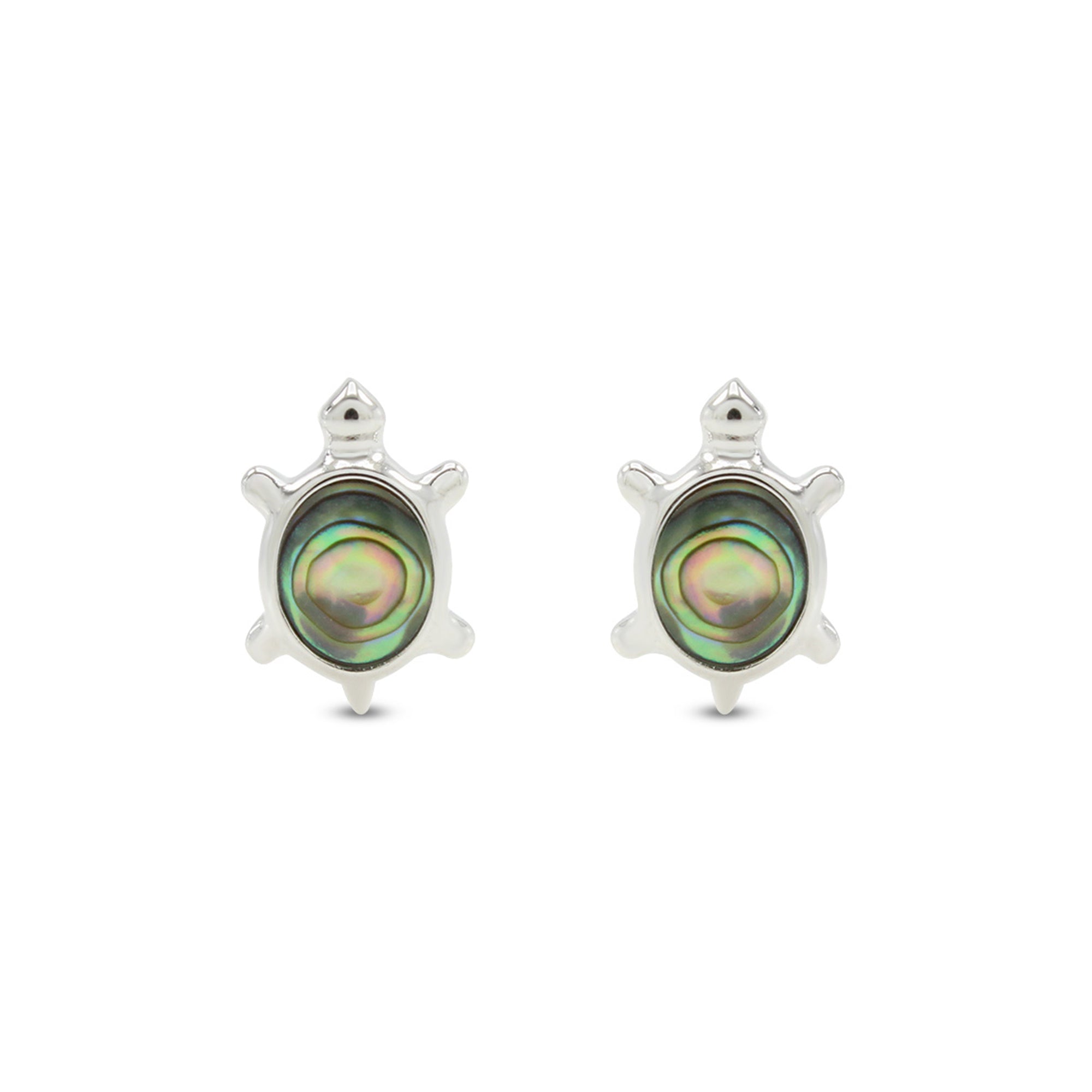 Abalone Shell Animal (Dolphin, Turtle) 14k White Gold Over Sterling Silver Stud Earrings