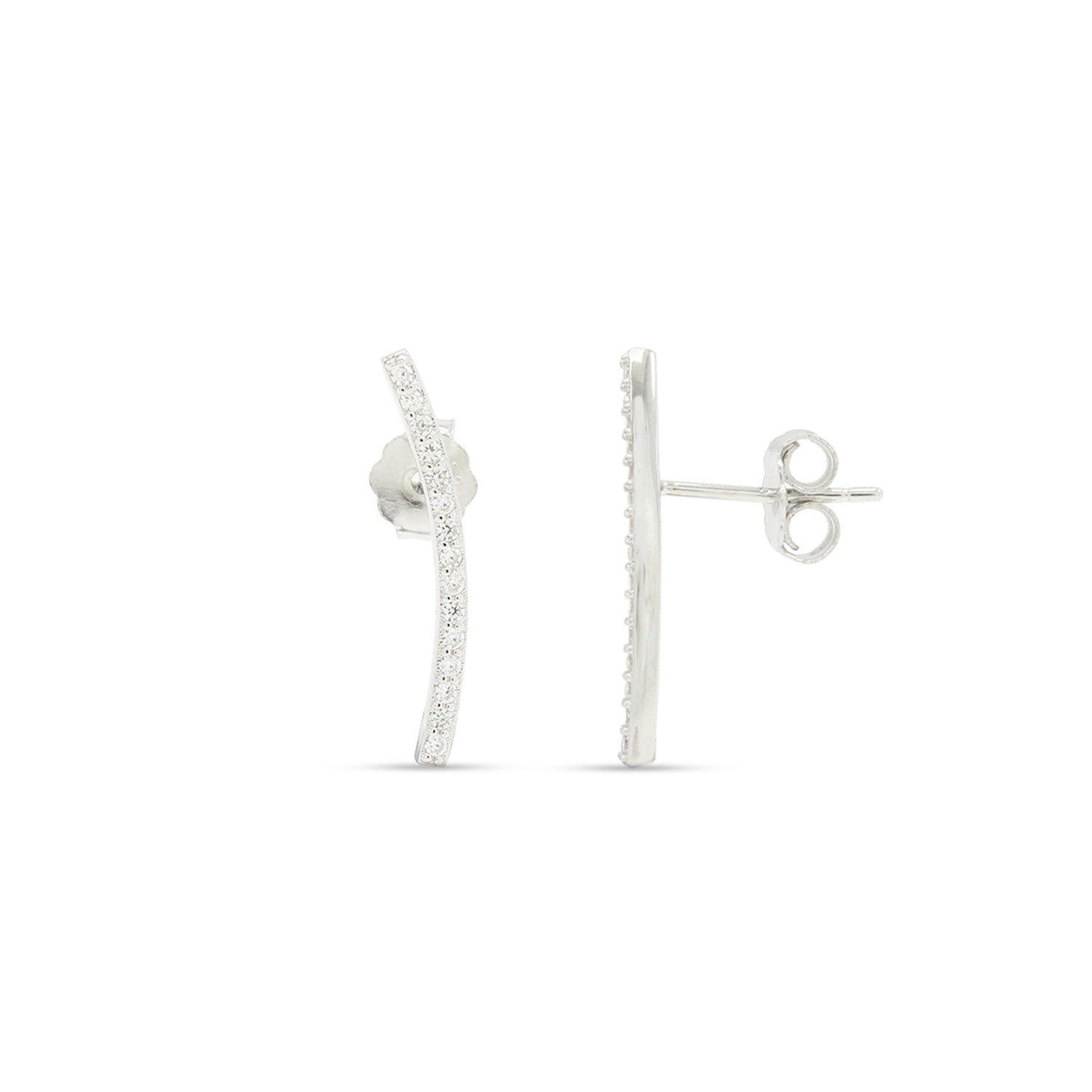 Cubic Zirconia Dainty Curved Bar Stud Earrings