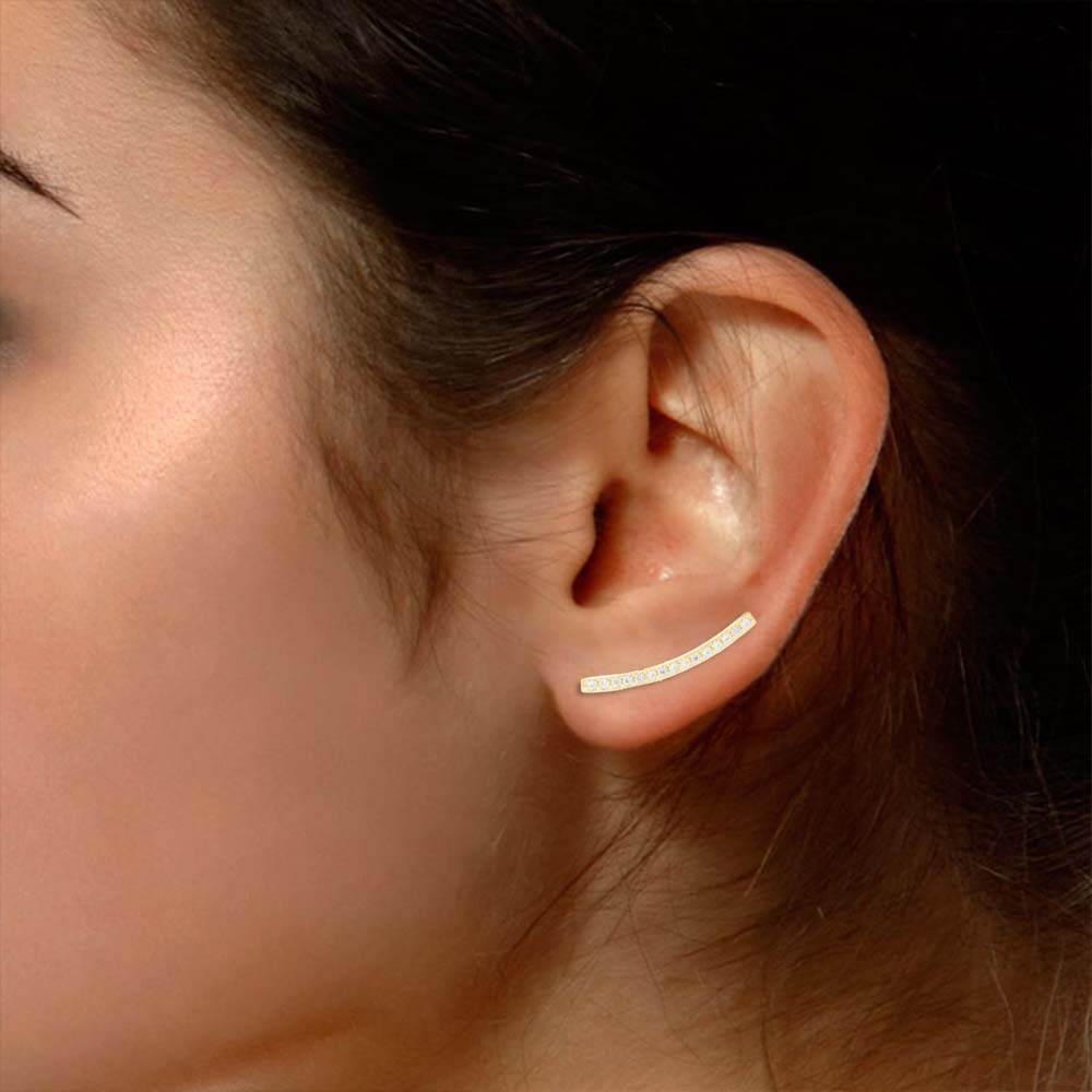 Cubic Zirconia Dainty Curved Bar Stud Earrings
