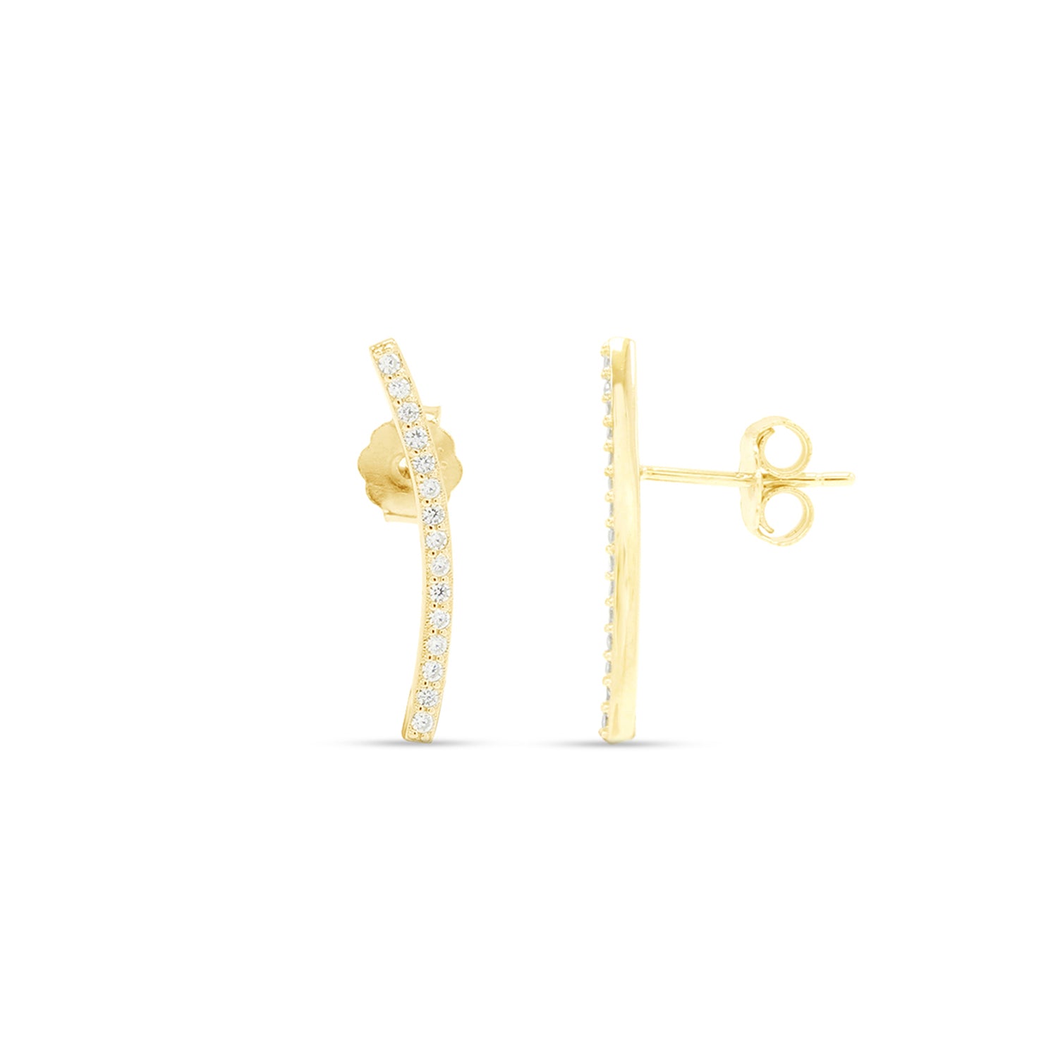 Cubic Zirconia Dainty Curved Bar Stud Earrings