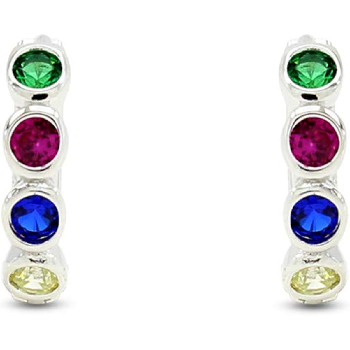 Bezel Set Hoop Earrings Multi Color Gemstone Earrings