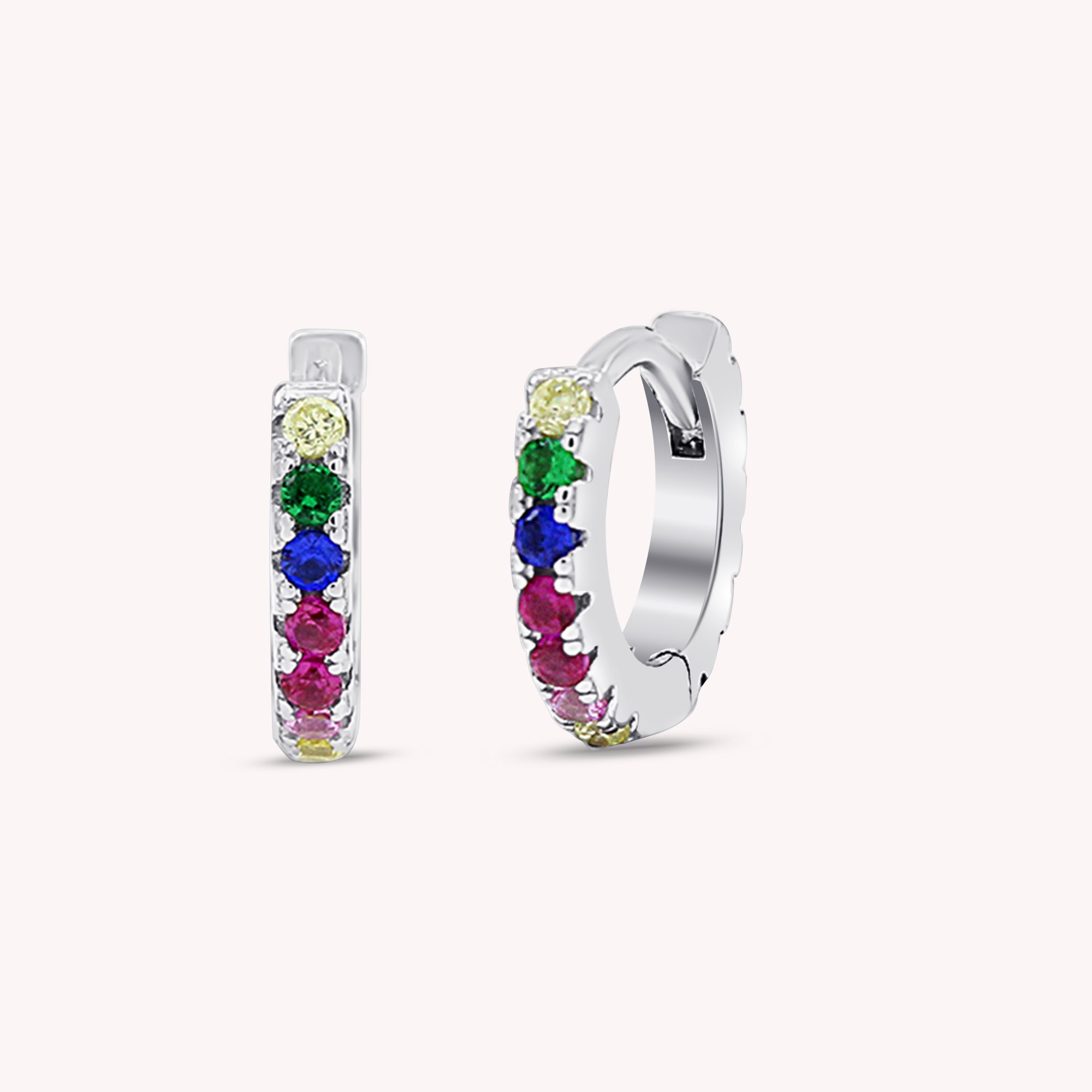 Small Tiny Hoop Earrings Multi Color Gemstone Earrings